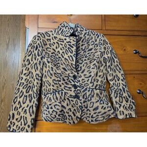 Bebe Blazer Size 4 Leopard Print Corduroy Blazer Fitted Tan Button Front